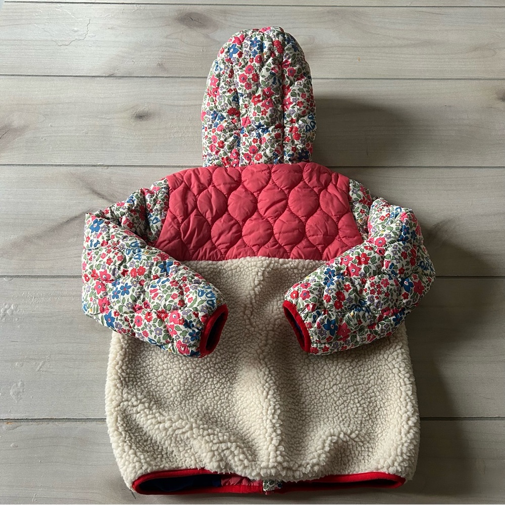 Mini Boden Floral & Cream Quilted Sherpa Hooded Jacket with Cotton Lining - Picture 5 of 5